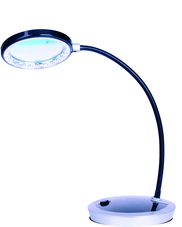 PURElite CFPL10 LED Magnifying Table Lamp 16 LEDs 10cm Lens Dimmer Mains/Battery - Afbeelding 1 van 1