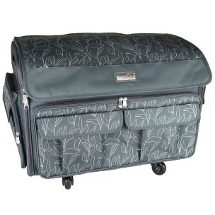 **-XXL Sewing Machine Trolley Bag on 4 Wheels-**Grey Floral , 360 degree 4 wheeled sewing machine storage case for large machines - Brother, Singer, Bernina, and most others##-Everything Mary EVM13342-3-##