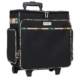 **-Craft Trolley Bag-** Black & Floral, Craft Organiser on Wheels for Sewing, Scrapbooking, Paper Craft and Art, Storage Case for Supplies and Accessories ##-Everything Mary EVM6362-10-##