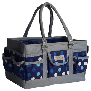 **-Craft Organiser Bag-** Navy Polka, Collapsible Caddy and Tote with Compartments for Sewing, Scrapbooking, Paper Craft and Art ##-Sew Stylish PT900-NAVY-POLKA-##