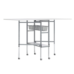 **-Quilting/Fabric Cutting Table-** Grid Top with Silver Legs and Wheels, Adjustable Height, Folding Craft Table with 2 Drop Leaves, Mobile, Compact and Easy to Store, Shelf and Tray for Craft Projects ##-Sewing Online 13386-##