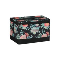 **-Sewing Box with Compartments-** Black Floral Design, Collapsible Storage and Organiser Basket for Sewing Supplies, Accessories, Thread, Needles and Scissors ##-Everything Mary EVM13204-1-##