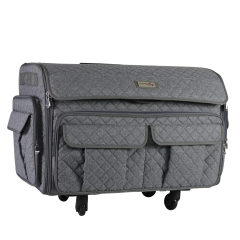 **-XXL Sewing Machine Trolley Bag on 4 Wheels-**Grey quilted, 360 degree 4 wheeled sewing machine storage case for large machines - Brother, Singer, Bernina, and most others##-Everything Mary EVM12898-2-##