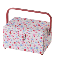 **-Medium Sewing Box-** Pink and Blue Floral Fabric | 26 x 18 x 15cm | Storage and Organiser Basket with Compartments for Sewing Supplies, Accessories, Thread, Needles and Scissors ##-Sewing Online GA1121M-##