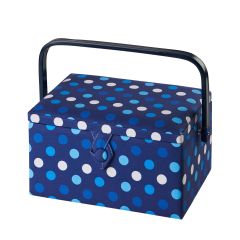 **-Medium Sewing Box-** Navy Spot Fabric | 26 x 18 x 15cm | Storage and Organiser Basket with Compartments for Sewing Supplies, Accessories, Thread, Needles and Scissors ##-Sewing Online GA1123M-##