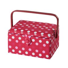 **-Medium Sewing Box-** Red Spot Fabric | 26 x 18 x 15cm | Storage and Organiser Basket with Compartments for Sewing Supplies, Accessories, Thread, Needles and Scissors ##-Sewing Online GA1126M-##
