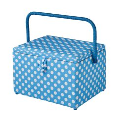 **-Large Sewing Box-** Duck Egg Blue Polka Dot Fabric | 31 x 23 x 20cm | Storage and Organiser Basket with Compartments for Sewing Supplies, Accessories, Thread, Needles and Scissors ##-Sewing Online GA1128L-##