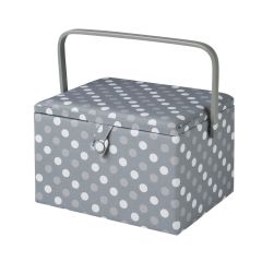 **-Large Sewing Box-** Grey Spot Fabric | 31 x 23 x 20cm | Storage and Organiser Basket with Compartments for Sewing Supplies, Accessories, Thread, Needles and Scissors ##-Sewing Online GA1129L-##