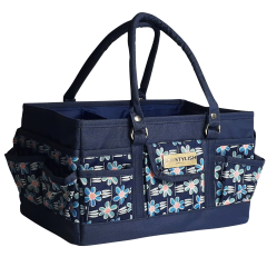 **-Craft Organiser Bag-** Navy Daisy, Collapsible Caddy and Tote with Compartments for Sewing, Scrapbooking, Paper Craft and Art ##-Sew Stylish PT900-NAVY-DAISY-##