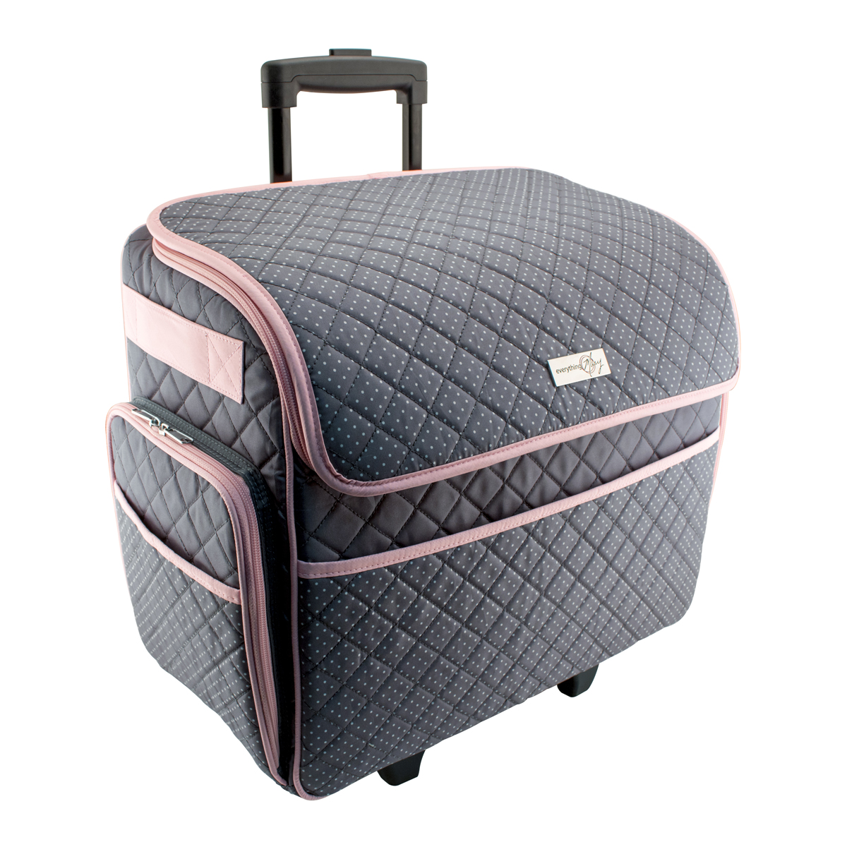 Everything Mary Deluxe Sewing Trolley Quilted Grey/Pink 46x23x46cm