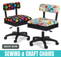 A product photograph of two brightly coloured sewing chairs