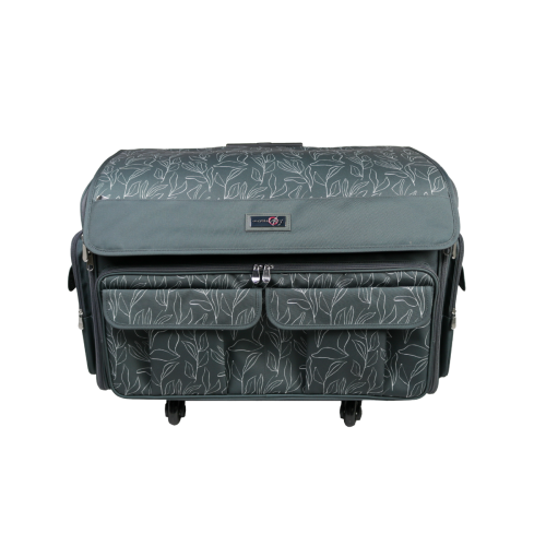 Everything Mary Valise à roulettes XXL pour machine à coudre - Motif floral gris - Avec 4 roulettes - Compatible avec les machines à broder Brother, Singer et Babylock - Rangement durable