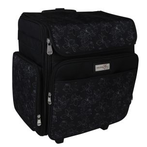 **-Craft Trolley Bag-**Black and White Floral, Collapsible Papercraft Tote with Wheels for Scrapbook & Art Storage, Organiser Case for Supplies and Accessories##-Everything Mary EVM12737-10-##