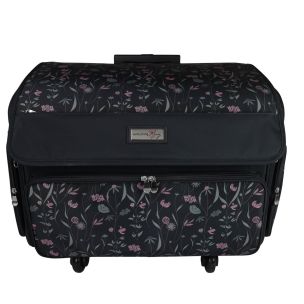 **-XL Sewing Machine Trolley Bag on 4 Wheels-**Black Floral, 360 degree Rolling Sewing Case, 4 Wheeled Overlocker or Sewing Machine Trolley Bag for Brother, singer and most machines##-Everything Mary EVM12739-6-##