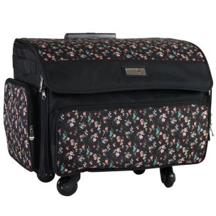 **-XL Sewing Machine Trolley Bag on 4 Wheels-**Black Floral, 360 degree Rolling Sewing Case, 4 Wheeled Overlocker or Sewing Machine Trolley Bag for Brother, singer and most machines##-Everything Mary EVM13344-1-##