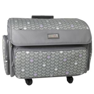 **-XL Sewing Machine Trolley Bag on 4 Wheels-**Grey and white, 360 degree Rolling Sewing Case, 4 Wheeled Overlocker or Sewing Machine Trolley Bag for Brother, singer and most machines##-Everything Mary EVM13344-5-##