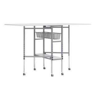 **-Quilting/Fabric Cutting Table-** Grid Top with Silver Legs and Wheels, Adjustable Height, Folding Craft Table with 2 Drop Leaves, Mobile, Compact and Easy to Store, Shelf and Tray for Craft Projects ##-Sewing Online 13386-##