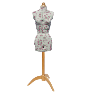 **-Adjustable Dressmakers Dummy-** Rosebuds Floral Fabric with Natural Wooden Stand, Dress Form Sizes 6 to 22, Pin, Measure, Fit and Display your Clothes on this Tailors Dummy ##-Sewing Online 5912---##