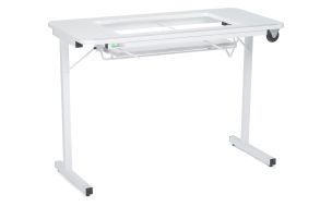 **-Gidget Folding Sewing Table-** White Top with White Legs, Sewing Machine Table with Adjustable Platform, Folding Legs for Easy Storage/Transport Wheels, Quilting/Craft Table/Gaming/Computer Desk ##-SewingOnline GIDGET2-##