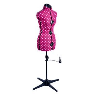 **-Adjustable Dressmakers Dummy-** in Cerise Polka Dot with Hem Marker, Dress Form Sizes 10 to 20, Pin, Measure, Fit and Display your Clothes on this Tailors Dummy ##-Sewing Online 5905-##