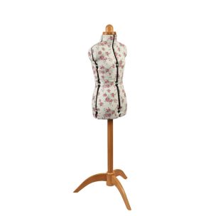**-Adjustable Dressmakers Dummy-** Rosebuds Floral Fabric with Natural Wooden Stand, Dress Form Sizes 6 to 10, Pin, Measure, Fit and Display your Clothes on this Tailors Dummy ##-Sewing Online 5912P-##