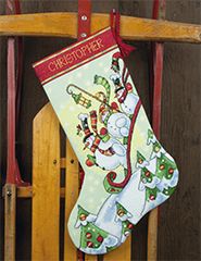 **-Counted Cross Stitch Stocking Sledding Snowmen-** ##-Dimensions D70-08853-##