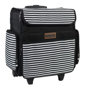 **-Craft Trolley Bag-**Black and White Stripe, Collapsible Papercraft Tote with Wheels for Scrapbook & Art Storage, Organiser Case for Supplies and Accessories##-Everything Mary EVM12737-5-##