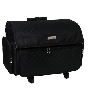 **-XL Sewing Machine Trolley Bag on 4 Wheels-**Black Quilted, 360 degree Rolling Sewing Case, 4 Wheeled Overlocker or Sewing Machine Trolley Bag for Brother, singer and most machines##-Everything Mary EVM12775-1-##