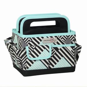 **-Collapsible Desktop Craft Organiser-** Teal Geometric Stripe for Sewing, Scrapbooking, Paper Craft and Art ##-Everything Mary EVM12830-2-##