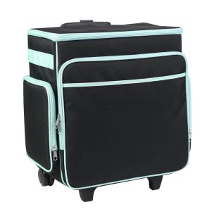 **-Craft Trolley Bag-** Black & Mint, Craft Organiser on Wheels for Sewing, Scrapbooking, Paper Craft and Art, Storage Case for Supplies and Accessories ##-Everything Mary EVM12855-1-##