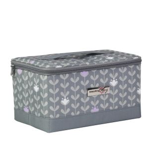 **-Sewing Box with Compartments-** Grey Leaf Print, Collapsible Storage and Organiser Basket for Sewing Supplies, Accessories, Thread, Needles and Scissors ##-Everything Mary EVM12861-1-##