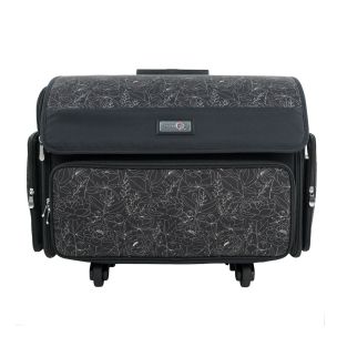 **-Sewing Machine Trolley-** XL 4 Wheel Collapsible Rolling Sewing Machine Storage Case, Black and White Floral ##-Everything Mary EVM13344-6-##