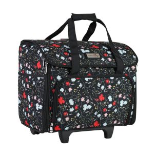 **-Craft Trolley Bag-**Black Floral , Collapsible Papercraft Tote with Wheels for Scrapbook & Art Storage, Organiser Case for Supplies and Accessories##-Everything Mary EVM13345-1-##