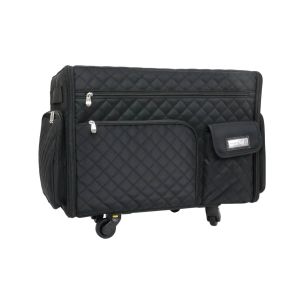 **-XL 4 Wheel Collapsible Rolling Sewing Machine Storage Case-** Black Quilted ##-Everything Mary EVM14430-1-##