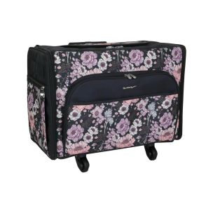 **-XL 4 Wheel Collapsible Rolling Sewing Machine Storage Case-** Pink Floral ##-Everything Mary EVM14431-1-##