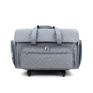 **-XXL 4 Wheel Collapsible Rolling Sewing Machine Storage Case-** Grey Quilted ##-Everything Mary EVM14466-3-##