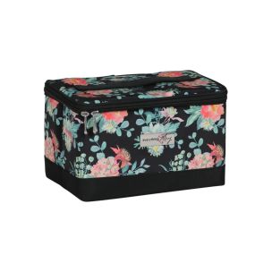 **-Sewing Box with Compartments-** Black Floral Design, Collapsible Storage and Organiser Basket for Sewing Supplies, Accessories, Thread, Needles and Scissors ##-Everything Mary EVM13204-1-##