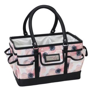 **-Craft Organiser Bag-** White & Floral, Collapsible Caddy and Tote with Compartments for Sewing, Scrapbooking, Paper Craft and Art ##-Everything Mary EVM12392-5-##