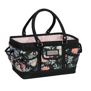 **-Craft Organiser Bag-** Black & Floral, Collapsible Caddy and Tote with Compartments for Sewing, Scrapbooking, Paper Craft and Art ##-Everything Mary EVM12619-5-##
