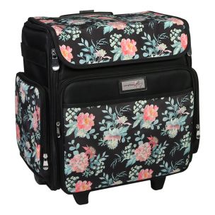 **-Craft Trolley Bag-**Black Floral, Collapsible Papercraft Tote with Wheels for Scrapbook & Art Storage, Organiser Case for Supplies and Accessories##-Everything Mary EVM12777-2-##