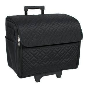 **-Sewing Machine Trolley Bag on Wheels-** Black Quilted, Sewing Machine Storage Case for Brother, Singer, Bernina and Most Machines ##-Everything Mary EVM7550-6-##