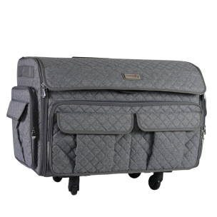 **-XXL Sewing Machine Trolley Bag on 4 Wheels-**Grey quilted, 360 degree 4 wheeled sewing machine storage case for large machines - Brother, Singer, Bernina, and most others##-Everything Mary EVM12898-2-##
