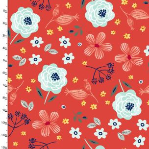 **-Cotton Craft Fabric 110cm wide x 1m Madison Collection-** Allover Floral ##-Sewing Online 16514-RED-##