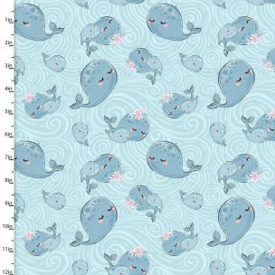 **-Brushed Cotton Craft Fabric 110cm wide x 1m Mommy and Me Collection-** Whales ##-Sewing Online 16533-BLU-##