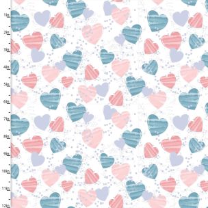 **-Brushed Cotton Craft Fabric 110cm wide x 1m Mommy and Me Collection-** Hearts ##-Sewing Online 16534-WHT-##