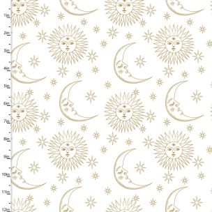 **-Cotton Craft Fabric 110cm wide x 1m Magical Galaxy Metallic Collection-Sun & Moon-** ##-Sewing Online 17164-WHT-##