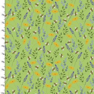 **-Cotton Craft Fabric 110cm wide x 1m Feed The Bees Collection-Wildflowers-** ##-Sewing Online 17216-GRN-##