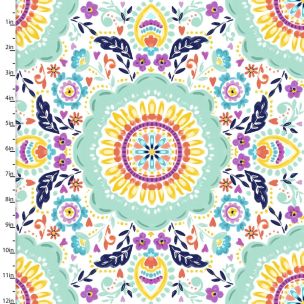 **-Cotton Craft Fabric 110cm wide x 1m Summer Song Collection-Tile-** ##-Sewing Online 17263-WHITE-##