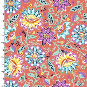 **-Cotton Craft Fabric 110cm wide x 1m Summer Song Collection-Mango Floral-** ##-Sewing Online 17266-MANGO-##