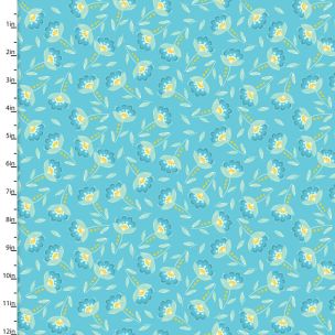 **-Cotton Craft Fabric 110cm wide x 1m Summer Song Collection-Turq Bloom-** ##-Sewing Online 17273-TURQ-##